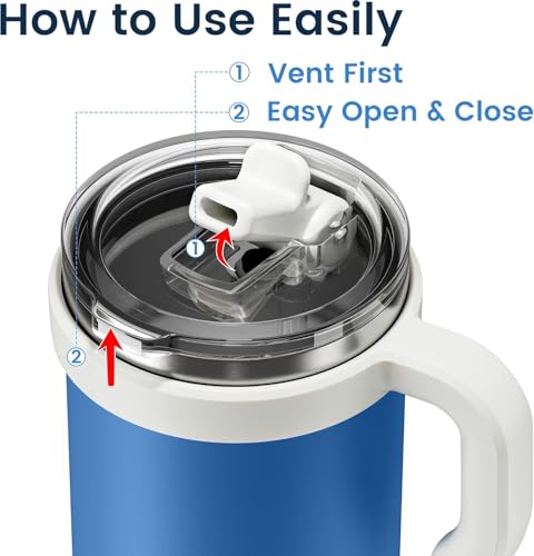Image of For Iced Coffee & Smoothies - Never Drink from a Moldy Lid Again: 20oz Hygienic Tumbler, 100% Leakproof Lid & Removable Foldable Spout. Reinforced Base, Fits Cup Holders - Blue