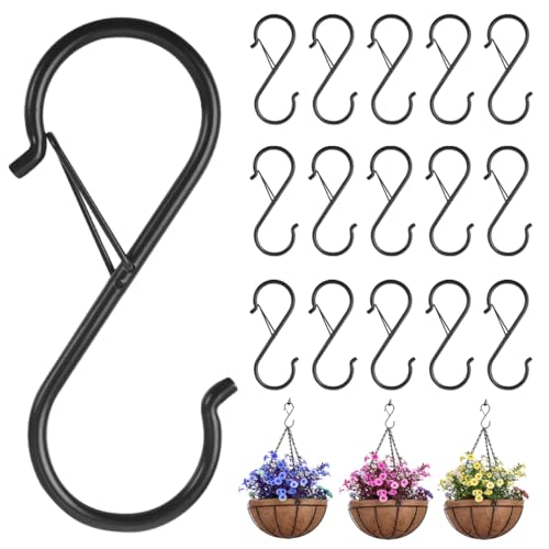 15 Pièces Crochet en S en Métal avec Boucle de Sécurité, Crochet en S pour Suspendre, Anti-Chute Mobile pour Barres Jusqu'à 1.2cm dee Diamètre Noir pour...