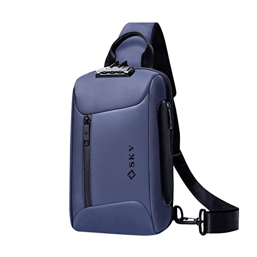 Avarmora Bolsillo en el pecho, bolso de hombro con puerto de carga USB, protección con contraseña Crossbody Bag, azul Cover