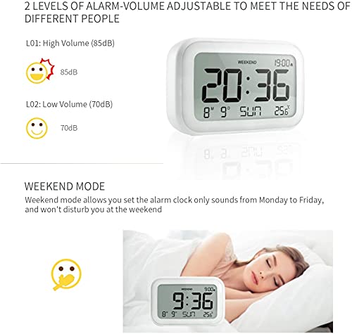 Réveil numérique LCD à volume réglable avec mode week-end et format 12/24h - 6
