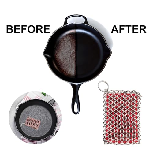 Image of HIC Kitchen Chainmail Cast Iron Scrubber, 18 /8 Stainless Steel and Silicone