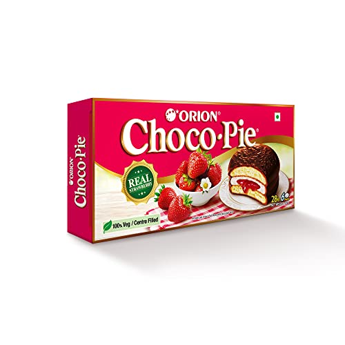 Image of ORION Strawberry Choco Pie (6 pies)| centre-filled chocolate biscuit 168gm