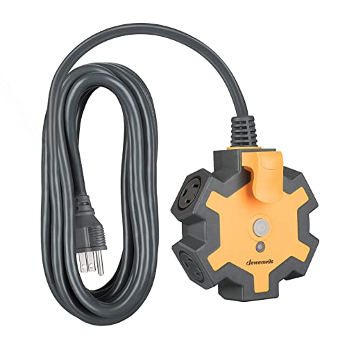 DEWENWILS Industrial Power Strip with 5-Outlet Power Hub, 15FT Heavy Duty Extension Cord for Garage, Workshop, 14/3 AWG SJTW, 15A Circuit Breaker, Swivel Safety Covers, ETL Listed Yellow Yel