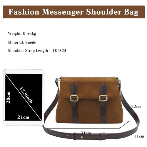 Messenger Bag for Men&Women Travel College Unisex Crossbody Suede Shoulder 12.9 Inch Tablet Satchel Expandable3