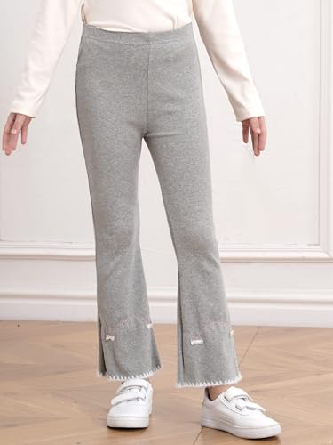 Girls Toddlers Ribbed Flared Leggings Kids Elastic Waist Ruffle Bell Bottoms Bowknots Cotton Yoga Pants2