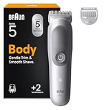 Braun Bodygroomer Series 5, Elektrischer Körperrasierer Herren mit 2 Zubehörteile, Kabelloser Trimmer für Intimbereich und Körper, 100 Min Akku, Wasserdichter Körperhaartrimmer, BG5500, Grau