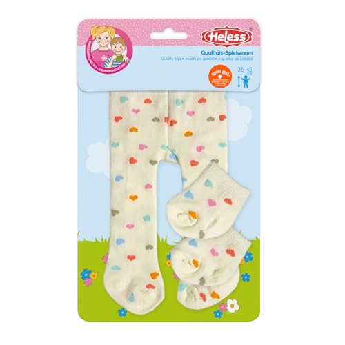 Heless 577 - Collants de poupée avec Chaussettes ''cœur Confetti'', en Beige et cœurs Multicolores, pour poupées et Animaux en Peluche de 35 à 45 cm