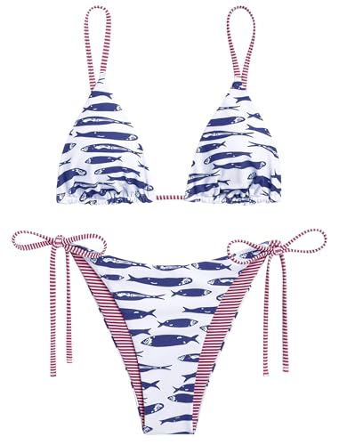 Image of ZAFUL Women's Triangle Bikini Floral String Bikini Set Two Piece Swimsuit Bathing Suits