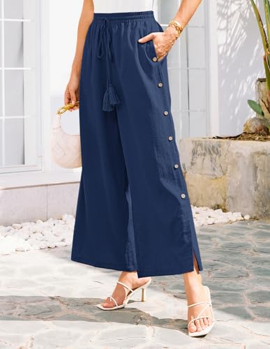 GRACE KARIN Women's Summer Wide Leg Pants High Waisted Palazzo Pants Caual Flowy Beach Trousers with Pockets3
