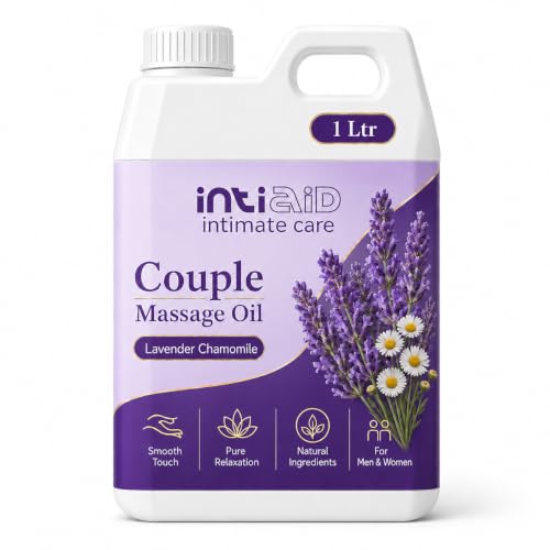 Image of Couples Massage Oil - Lavender & Chamomile Relaxing Body Massage Oil with Almond & Jojoba for Date Nights & Stress Relief - 1 Ltr