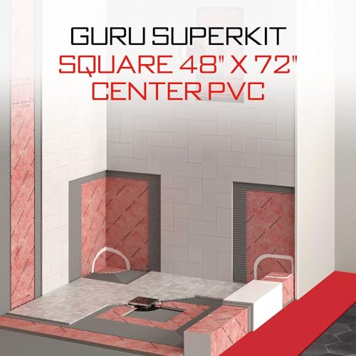 GURU USA SuperKit Square Complete Shower Kit with Heavy Duty Tray, Evo Lite Stainless Steel Drain, & Waterproof Membrane Roll, Bathroom Accessories, 48" x 72", Center Drain, PVC Connector - Image 3