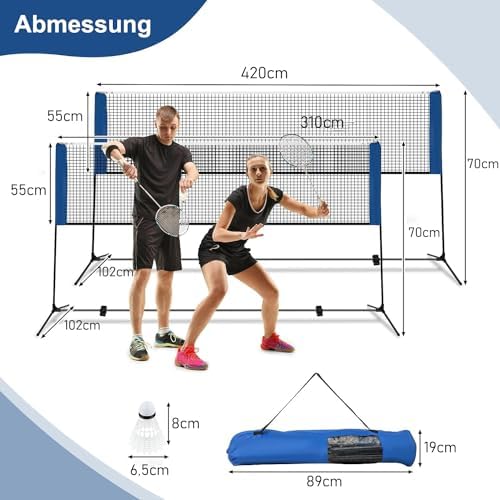 Rete per volani con supporto, rete da badminton, regolabile in altezza, con 2 volani e borsa per il trasporto, supporto a rete portatile, per badminton, tennis, pallavolo (420 cm)