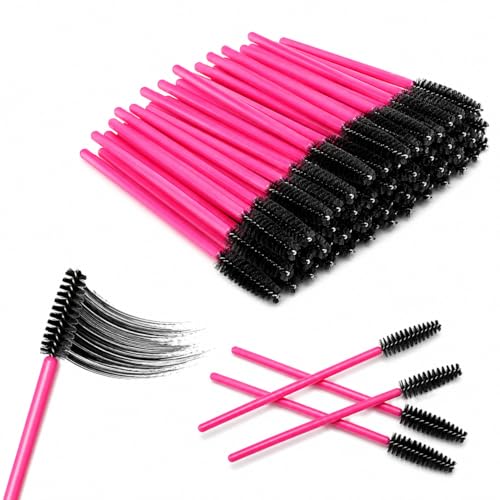 50 Pcs Disposable Mascara Wands Eyelash & Eyebrow Spoolie Makeup Brushes for Lash Extensions Brow Grooming & Makeup Application Hygienic Single Use Applicators (Pink)