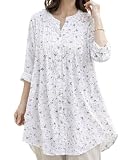 [Aivory] [アイボリー] チュニック ブラウス レディース トップス 花柄 七分袖 薄手 コットン ゆったり ロングシャツ Aライン きれいめ シンプル カジュアル ワンピース 春 夏 (JP, アルファベット, L, ホワイト)
