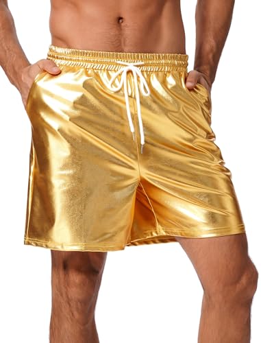 ABAFIP Men's Shiny Metallic Shorts Drawstring Sparkly Dance Hot Pants Disco Rave Party Outfit with Pockets2