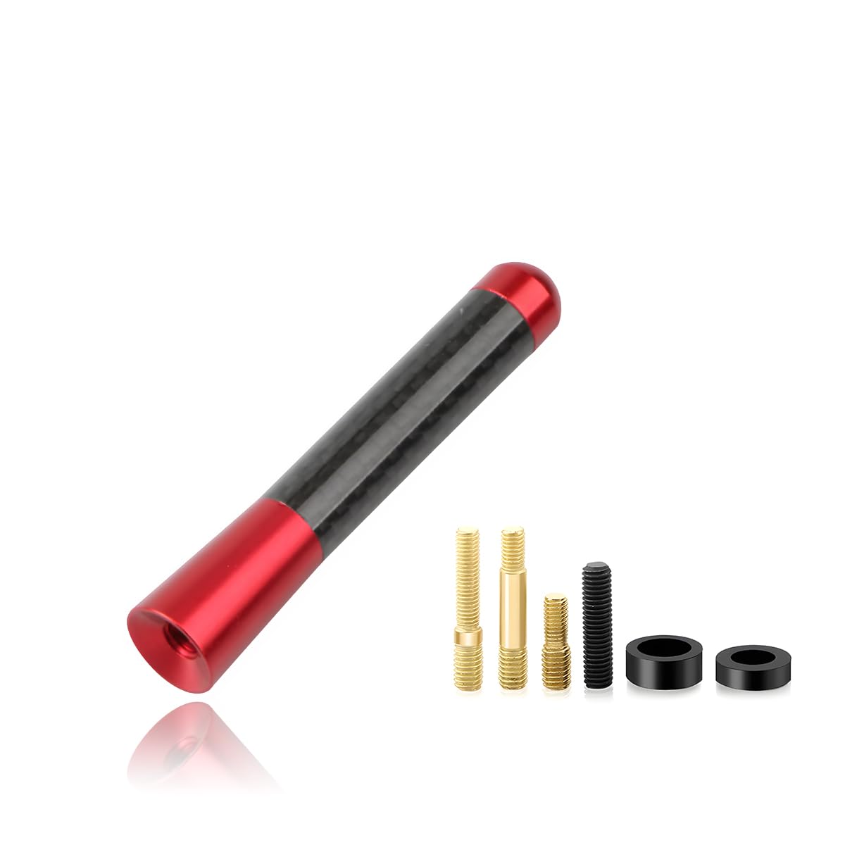Car Short Antenna, 3.15" Aluminum Radio Antennas Replacement, Carbon Fiber Antenna Kit with Screws, AM/FM Roof Mount Car Radio Reception Antennas Mast for Most Cars SUVs (Red)