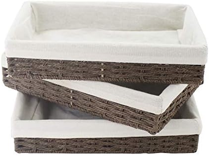 YRJJ Paper Rope Woven Storage Baskets, Delicate Storage Box for Shelves/Bathroom/Kitchen/Living Room/Office Desk/Bedroom. (Brown)