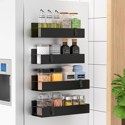 Image of HuggieGems Magnetic Water Bottle Holder for Refrigerator, Cup Holder Organizer for Stanley and Tumbler for Kitchen, 4 Pack, Metal Black
