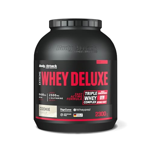 Body Attack Extreme Whey Deluxe - Cookies n Cream, 2,3 kg - Made in Germany - Eiweißpulver mit Aminosäuren, Triple-Complex, CFM Whey Isolate, perfekt lösliches Protein-Pulver, fettarm, zuckerarm