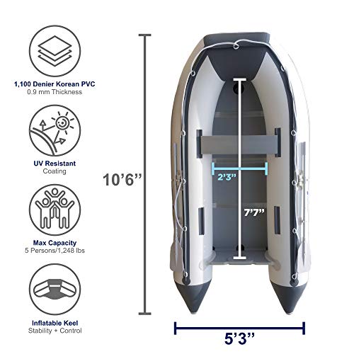 Newport Vessels 10ft 6in Inflatable Dinghy Boat Transom Sport Tender – 5 Person – 15HP USCG Rated, White/Gray - Image 3