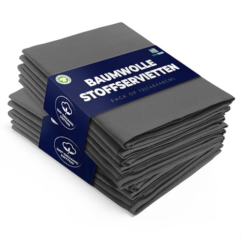 Stoffservietten Weihnachten 8 LivinEase Stoffservietten aus Baumwolle – 12 Stück Holzkohle...