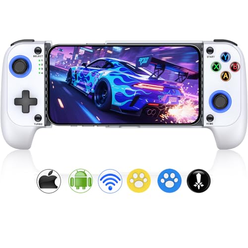 Mobile Game Controllers for iPhone/Android, Hall Effect Phone Controllers Support Phone Case,Game Controllers for Xbox,for PlayStation,Cloud/Steam Gaming (White)