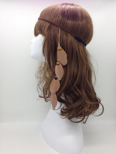 Fodattm Women Lady Bohemian Tassels Hairband Headwear Hippie Feather Headband Hair Hoop Handmade Indian Fascinator Headband Hair Bands Headdress Hair Accessories (Coffee) #TOP1