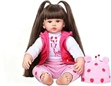 Kdudgso Reborn Baby Dolls 24 Inch Realistic Toddler Silicone Baby Doll Girl with Long Hair in Gift Box, Weighted Lifelike Babe Muñecas Niñas, Feeding Toys, Birth Certificate Accessories for Age 3+