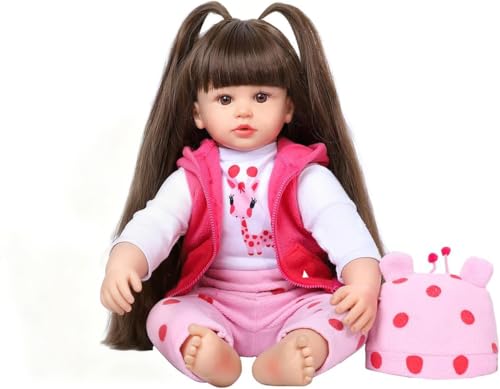 Kdudgso Reborn Baby Dolls 24 Inch Realistic Toddler Silicone Baby Doll Girl with Long Hair in Gift Box, Weighted Lifelike Babe Muñecas Niñas, Feeding Toys, Birth Certificate Accessories for Age 3+