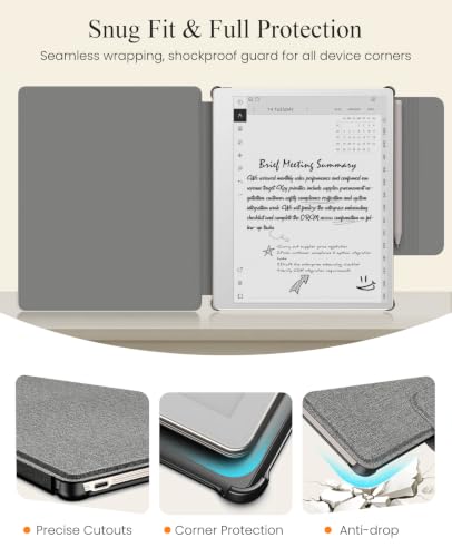 Image of MoKo Case for Remarkable Paper Pure 10.3 inch 2026 with Pen Holder,Denim Gray | Slim protective hard shell folio cover with secure pen holder, Auto Wake & Sleep