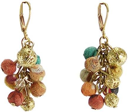 Recycled Kantha Textile Beads Fair Trade Cluster Earrings