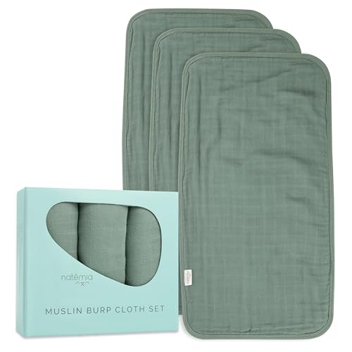 Image of Natemia Ultra Soft Muslin Burp Cloths – Large, Super Absorbent Baby Burp Cloths for Newborn Spit Up - Machine Washable for Drool and Messes Essentials for Boys & Girls, 3 Pack