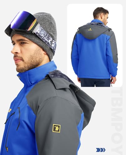 Image of TBMPOY Men's Winter Jackets Skiing Waterproof Snow Thick Fleece Lined Hooded Utility Cold Weather Warm Outdoor Ice Work