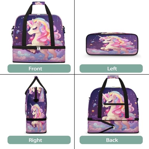 Sports Gym Bag Cute Purple Rainbow Unicorn Large Travel Duffel Bag With Shoe Compartment Foldable Waterproof Carry-On Weekend Travel Bags for Camping Overnight Yoga Hospital Travel Bags3