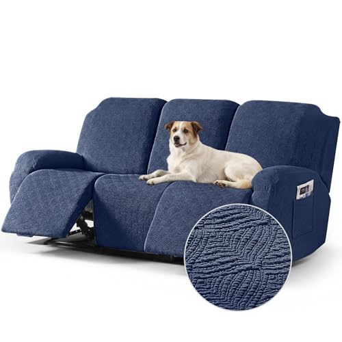 Image of Timeles Recliner Covers for 3 Seater Reclining Couch Covers Sofa Slipcover Furniture Protector for Dogs and Pets Stretch Soft Washable (Three-Seater, Navy Blue)