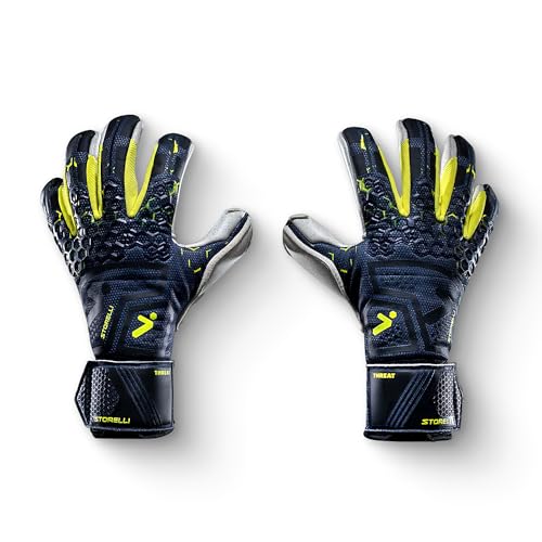 Storelli Silencer Threat Goalkeeper Gloves, High-Impact Hand Protection with 5 Removable Finger Spines, German Quartz Latex with Foam Padding, Breathable Yet Skin-Tight Fabric, 1 Pair, Size 10