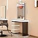 HHEvergreenEnsemble LED Salon Station for Hair Stylist (All - Around LED Design)(HD Mirror)(3 Large Drawers), Barber Station with Unique Futuristic Design, Black
