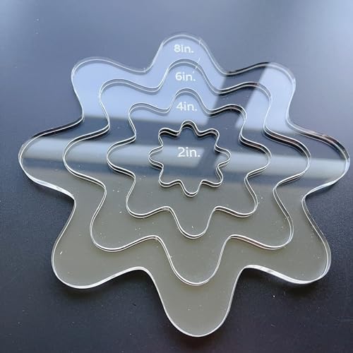 Nested Daisy Quilting and Embroidery Templates, 4 Pieces Set (2, 4, 6, 8 inches), Clear Acrylic, 1/4 inch Thick