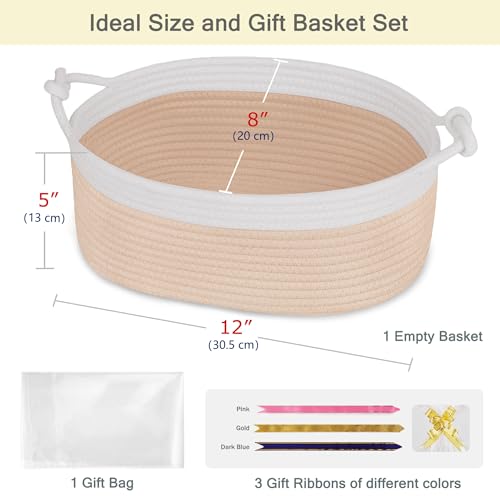 Image of Small Empty Gift Basket with Bag & Ribbons, White & Beige