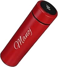 Your Name Personalized Stainless Steel Sports Water Bottle with LED Temperature Display, Double Wall Vacuum Flask Insulated Water Bottle, Stay Hot for 24 Hrs, Cold for 24 Hrs (Multicolour) (RED)
