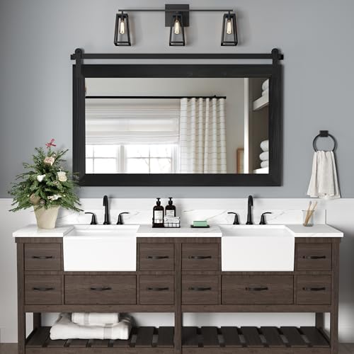 Image of COGOOD Bathroom Mirrors for Over Sink - 41 inch x 30 inch Farmhouse Barn Door Mirror for Living Room, Entryway, Bedroom, Vanity Wall Decor Black