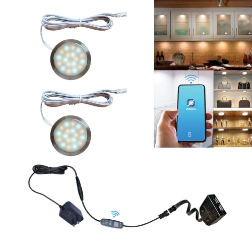 Image of Smart LED Puck Lights, Dimmable Under Cabinet Lighting with Bluetooth App Control, Music Sync, Timer, DC 12V Adaptor (2Pack, Multi-White)