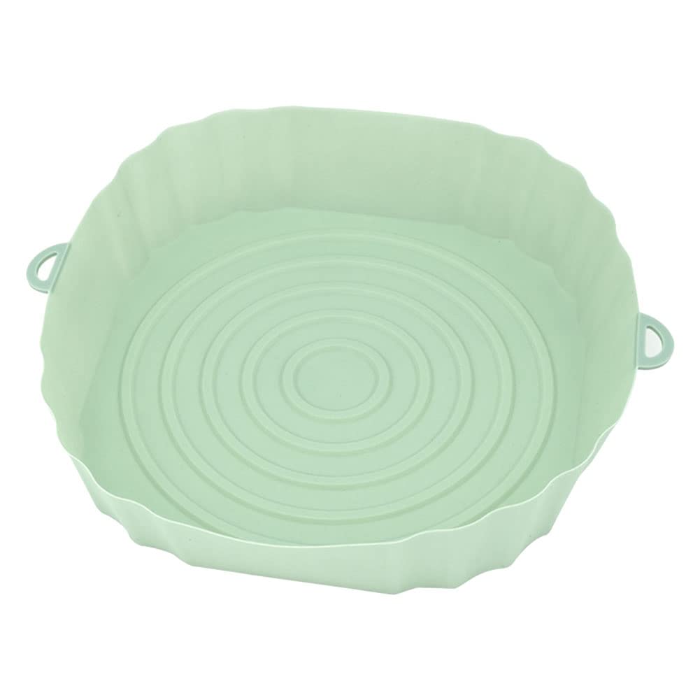 CTRLZS 20Cm Air Fryers Oven Baking Tray Fried Chicken Basket Mat AirFryer Silicone Pot Round Replacemen Grill Pan Green