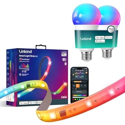 Linkind Smart Light Bulbs 1600LM 2 Pack and LED Strip Lights RGB 10ft Compatible with Alexa and Google Home