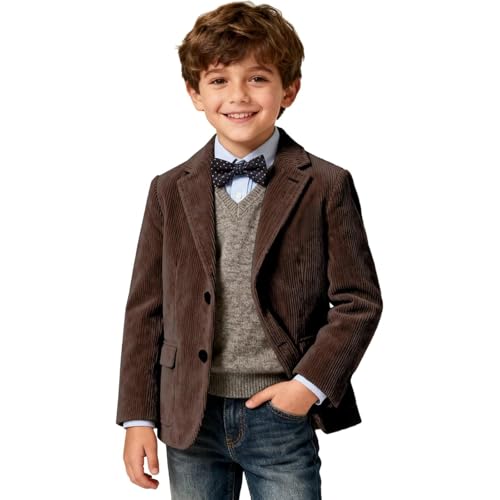 Generisch 2025 Cordjacke fr Jungen, formell, lässig, Frhling, Sportjacke mit DREI Knöpfen (Brown, 11-12 Years)