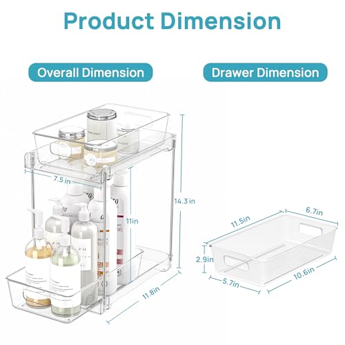 Image of Vtopmart 2 Pack Higher Bathroom Organizer, 2 Tier White Under Sink Organizers Vanity Countertop Storage Container,Cabinet Drawers Bins, Pull-Out Organization with Track for Pantry, Kitchen