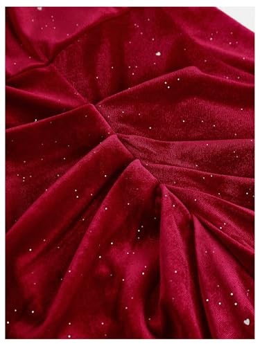 Floerns Girl's Elegant Velvet Cowl Neck Spaghetti Strap Cami Ruched Slit Party Long Dresses4