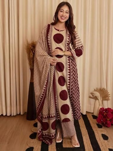 Image of Klosia Women Printed Straight Kurta and Pant Set with Dupatta | Printed Kurta Set | Cotton Kurta Set | Women Kurta Sets | Summer Suit |