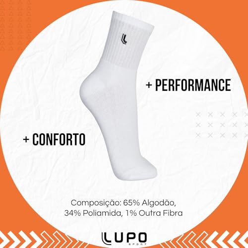 Lupo Kit 6 Pares de Meia Lupo Cano Médio Forro Atoalhado Punho Canelado Algodão Sport Original, 6 Br