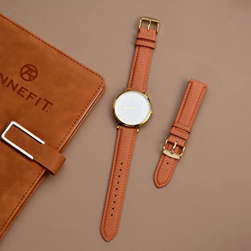 Image of ANNEFIT Watch Band 18mm, Quick Release Textured Padded Leather Straps with Gold Buckle for Men and Women (Orange)